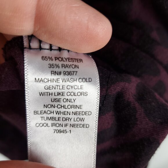 Xersion Womens Purple Black Leopard Animal Print Shrt Slv Front Tie Knot Sz L - Picture 7 of 8